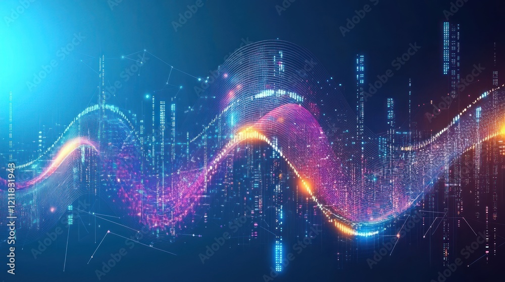 Fototapeta premium Digital wave data flow, futuristic background, tech presentation