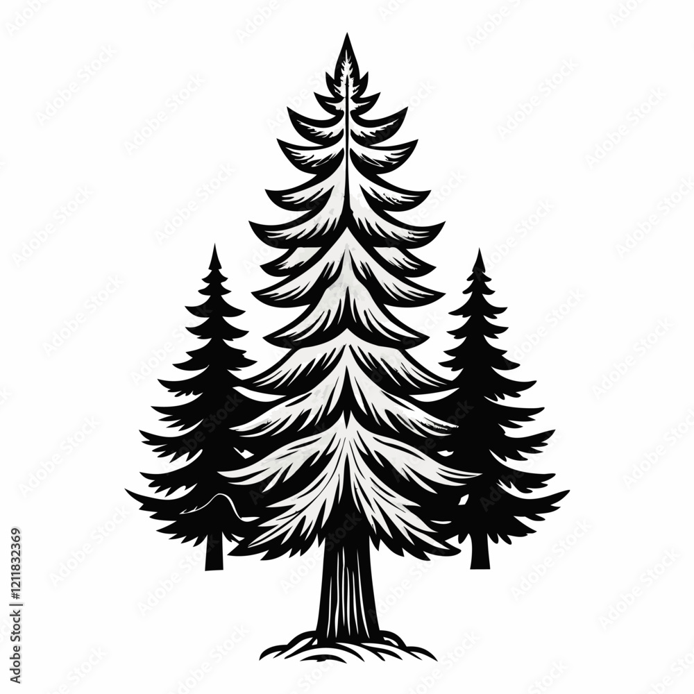 Obraz premium Illustrative Evergreens Detailed Pine Tree Silhouette Design