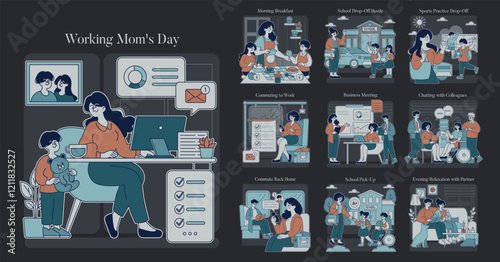 Working Mom Day. Flat Vector Illustration