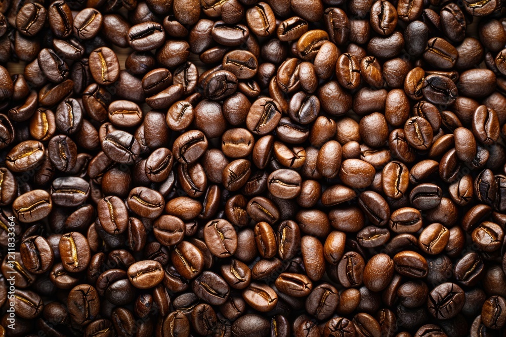 Fototapeta premium Photo of Big pile of fresh roasted coffee beans. Food photo for backdrops or recipes