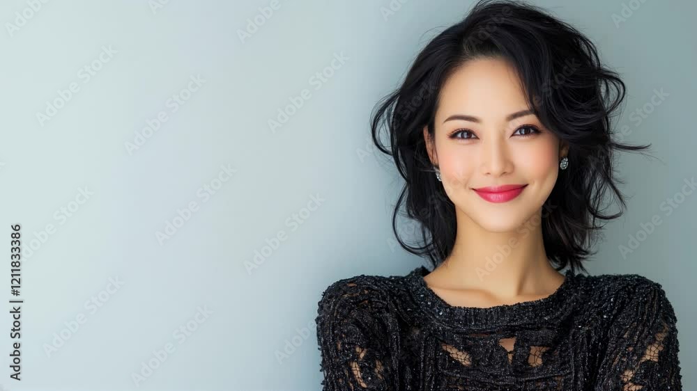  Femme asiatique souriante sur fond clair.