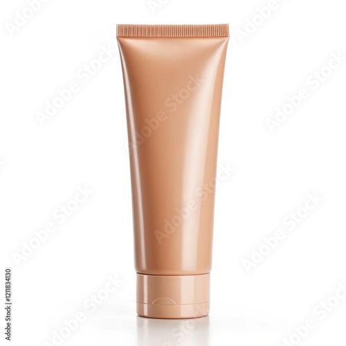 Wallpaper Mural A sleek, bronzed cosmetic tube designed for skincare or makeup, showcasing a modern, minimalist aesthetic against a white background. Torontodigital.ca