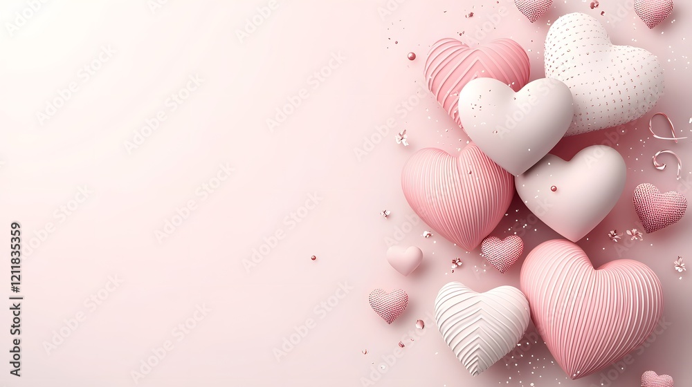 Fototapeta premium Elegant Glowing Hearts on Dreamy Pink and Red Gradient Background Soft Romantic and Stylish Valentine s Day or Romantic Backdrop