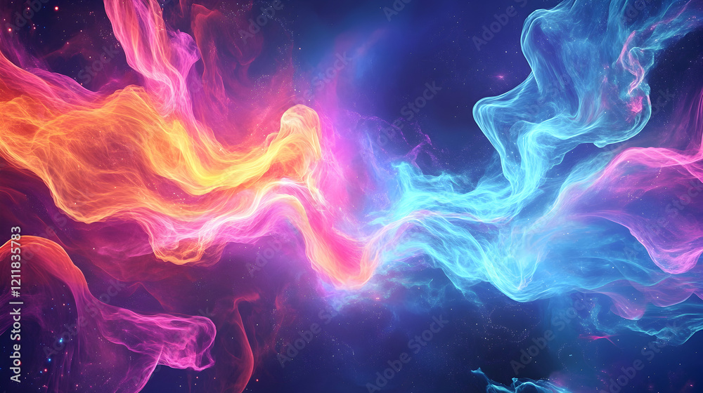 Abstract cosmic energy swirls, vibrant colors clashing, nebula background, ideal for science fiction or fantasy visuals Abstract cosmic energy swirls, vibrant colors clashing, nebula background, ideal for science fiction or fantasy visuals