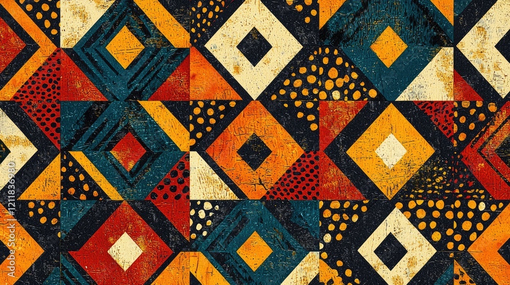 A vibrant African geometric pattern featuring traditional motifs and colors, perfect for textiles and decor A vibrant African geometric pattern featuring traditional motifs and colors, perfect for textiles and decor