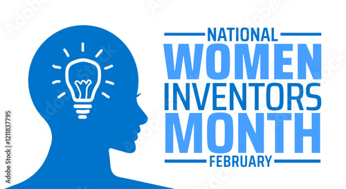 National Women Inventors Month background banner or poster design template. observed every year in February. Holiday concept. Use to any Template, card, poster, placard, template.