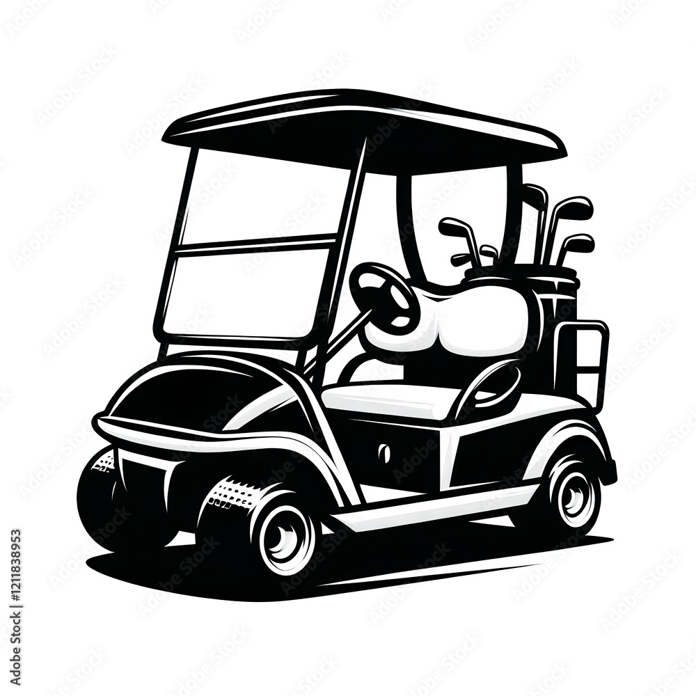 Obraz premium Black and white isolated vector illustration of a golf cart on a white background.