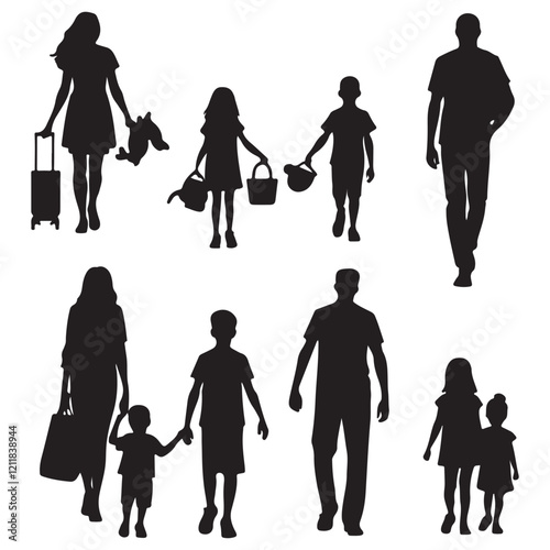 Family silhouette vector icon set with white background, illustrator EPS, illustrator EPS 10