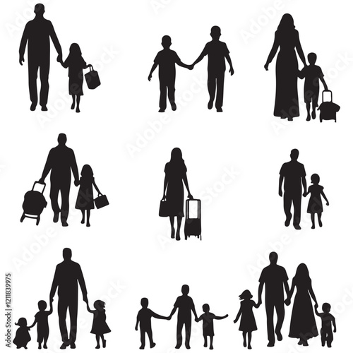 Family silhouette vector icon set with white background, illustrator EPS, illustrator EPS 10