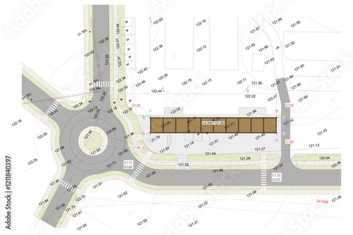 Vector blueprint of an architectural masterplan or traffic circle and garages