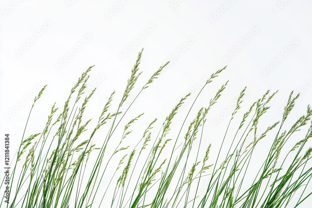 Green grass blowing in wind, white background, nature, design Green grass blowing in wind, white background, nature, design
