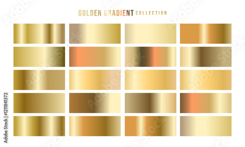 Golden gradients set. Metallic gold gradients. Elegant gold gradients collection.The texture of a smooth metal surface. A collection of gold metallic gradients. Vector illustration
