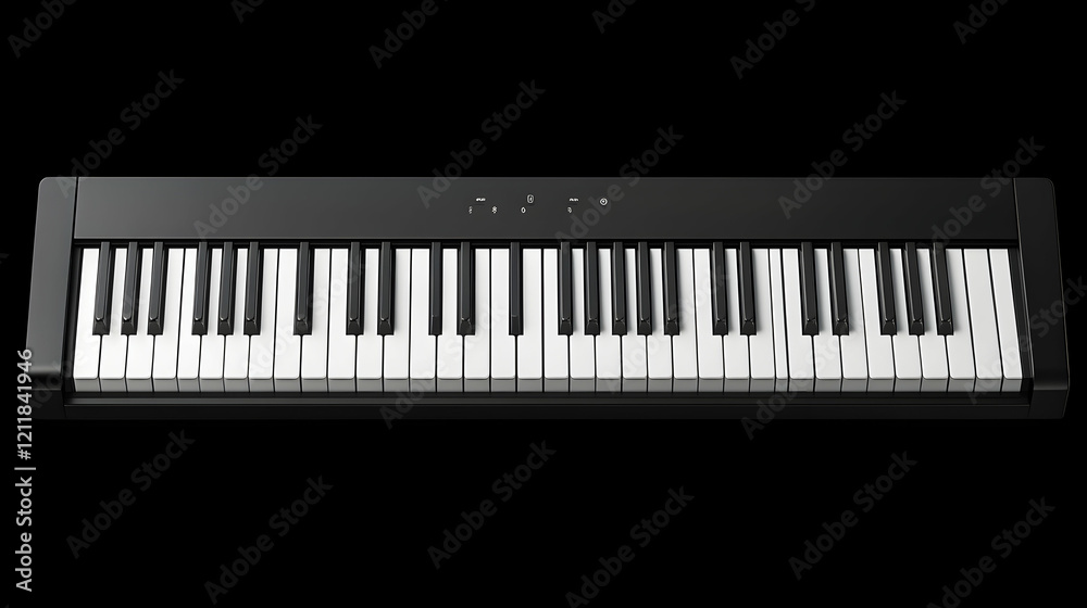 Black digital piano keyboard isolated on black background. Ideal for music lessons, online tutorials, or music-related websites Black digital piano keyboard isolated on black background. Ideal for music lessons, online tutorials, or music-related websites
