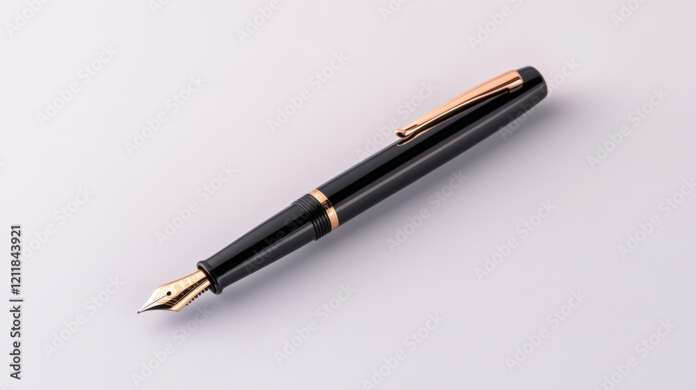 Elegant fountain pen positioned on a clean background, ideal for themes of sophistication and writing, Suitable for articles on literacy, education, or luxury office supplies, Elegant fountain pen positioned on a clean background, ideal for themes of sophistication and writing, Suitable for articles on literacy, education, or luxury office supplies,
