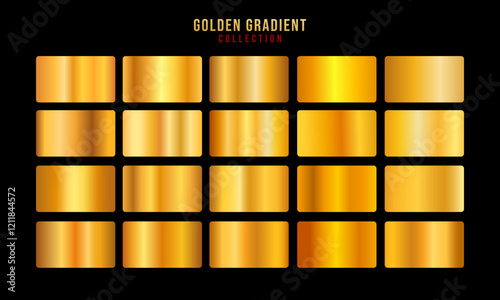 Golden gradients set. Metallic gold gradients. Elegant gold gradients collection.The texture of a smooth metal surface. A collection of gold metallic gradients. Vector illustration