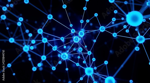 Blue Glowing Nodes and Digital Network Connections in a Futuristic Data Visualization