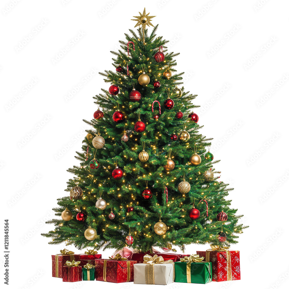 Isolated Christmas Tree with Decorations and Gifts Isolated Christmas Tree with Decorations and Gifts