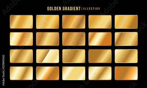 Golden gradients set. Metallic gold gradients. Elegant gold gradients collection.The texture of a smooth metal surface. A collection of gold metallic gradients. Vector illustration