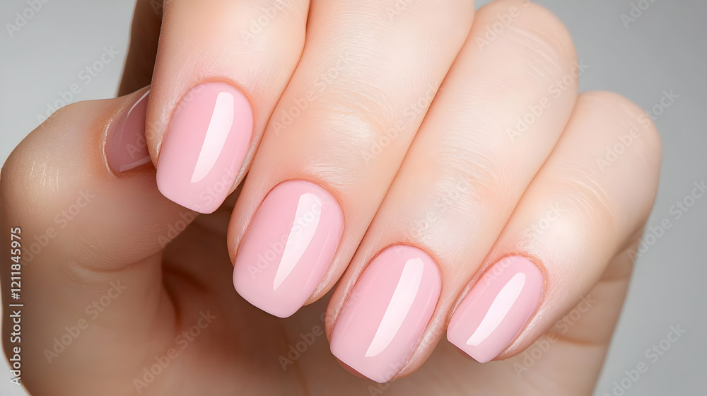 Close-up of a woman's hand with pink nail polish, soft background, ideal for beauty and cosmetics advertising Close-up of a woman's hand with pink nail polish, soft background, ideal for beauty and cosmetics advertising