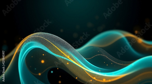 Teal and Gold Digital Wave Pattern with Futuristic Aesthetic and Fluid Motion