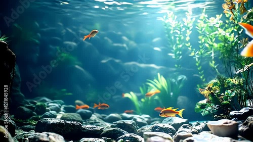 Tranquil Aquarium: Serene Underwater Scene with Colorful Fish and Lush Plants