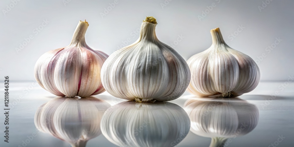 Obraz premium High-resolution close-up photos of fresh garlic cloves and bulbs, isolated on a white background. Ideal for culinary and food websites.