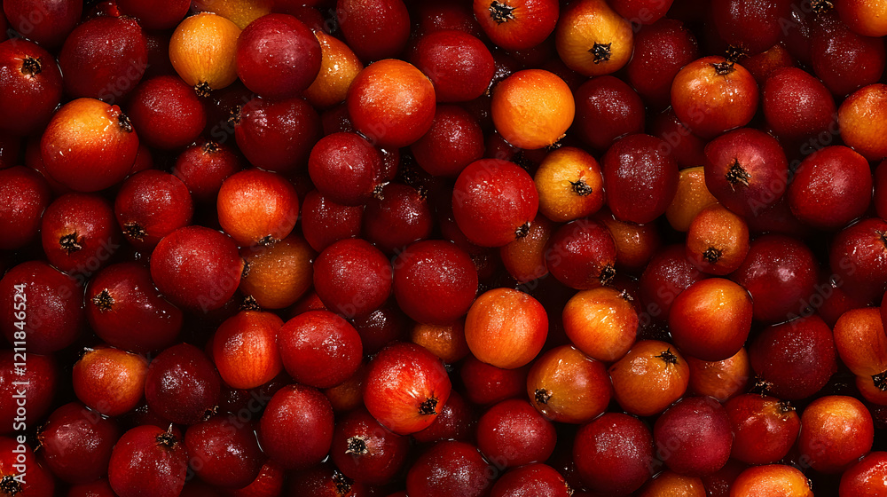 Close-up of ripe red and orange berries, forming a textured background ideal for food or health-related designs Close-up of ripe red and orange berries, forming a textured background ideal for food or health-related designs