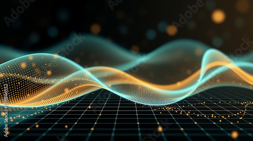 Abstract Flowing Waves in Teal and Gold with Futuristic Technology and Motion Design