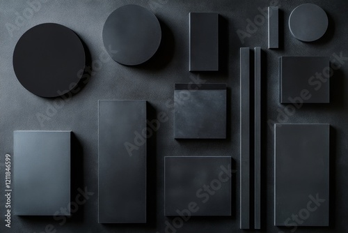 Dark composition with black geometric shapes, abstract background, Generative AI