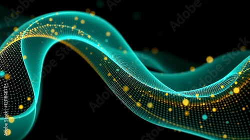 Abstract Flowing Waves in Teal and Gold with Futuristic Technology and Motion Design