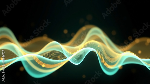 Abstract Flowing Waves in Teal and Gold with Futuristic Technology and Motion Design