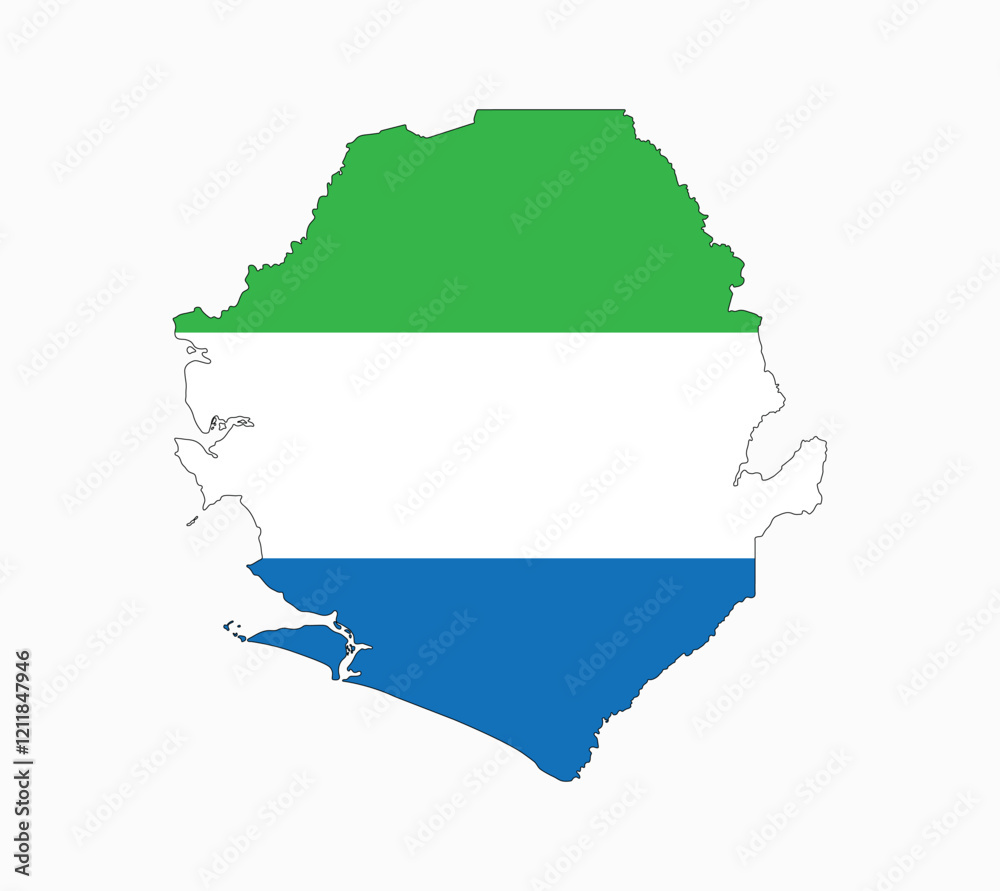 Sierra Leone Map vector icon. Map of Sierra Leone in Flag colors.
Sierra Leone Map vector icon. Map of Sierra Leone in Flag colors.