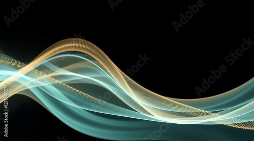 Teal and Gold Abstract Wave Design with Flowing Motion and Futuristic Digital Vibe