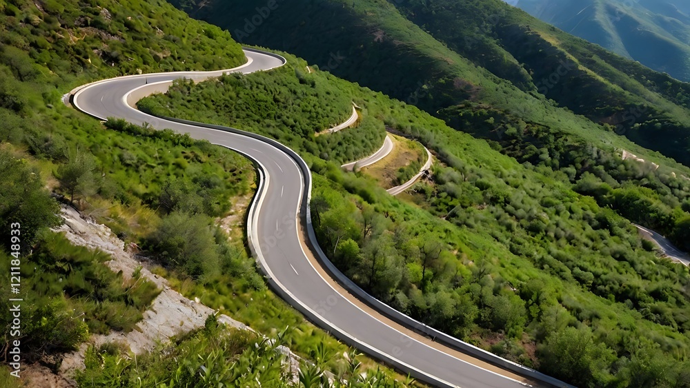Fototapeta premium A beautiful curvy mountain greenery road