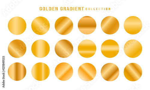 Golden gradients set. Metallic gold gradients. Elegant gold gradients collection.The texture of a smooth metal surface. A collection of gold metallic gradients. Vector illustration