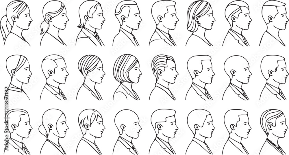 Obraz premium profile outlines featuring male and female head silhouettes in a line art