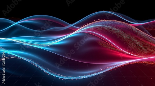 Abstract Wave Pattern with Teal and Gold Colors Featuring Flowing Motion and Futuristic Technology Concept