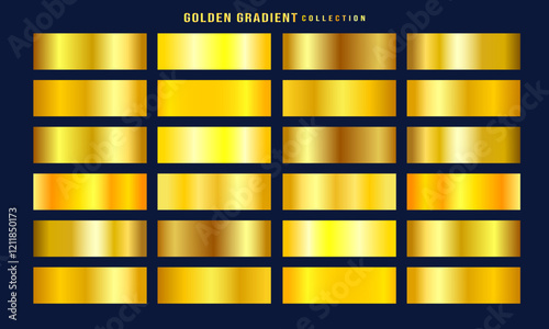 Golden gradients set. Metallic gold gradients. Elegant gold gradients collection.The texture of a smooth metal surface. A collection of gold metallic gradients. Vector illustration