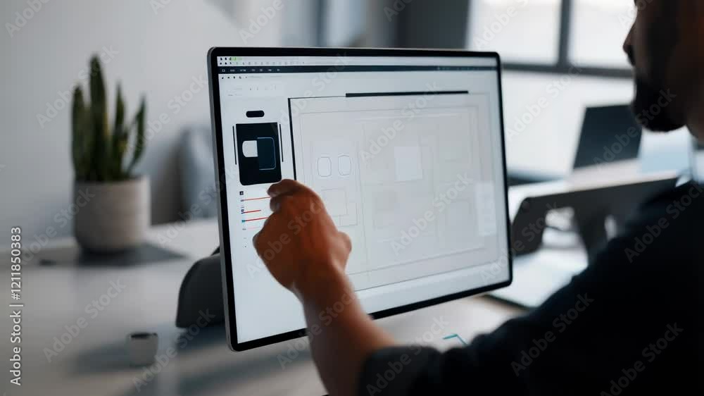 Focused Designer Working on UI/UX Design on a Modern Desktop Computer