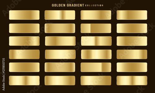 Golden gradients set. Metallic gold gradients. Elegant gold gradients collection.The texture of a smooth metal surface. A collection of gold metallic gradients. Vector illustration