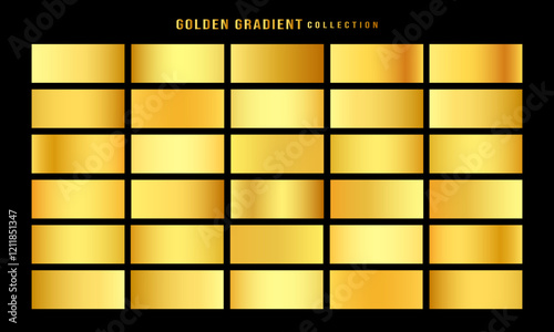 Golden gradients set. Metallic gold gradients. Elegant gold gradients collection.The texture of a smooth metal surface. A collection of gold metallic gradients. Vector illustration