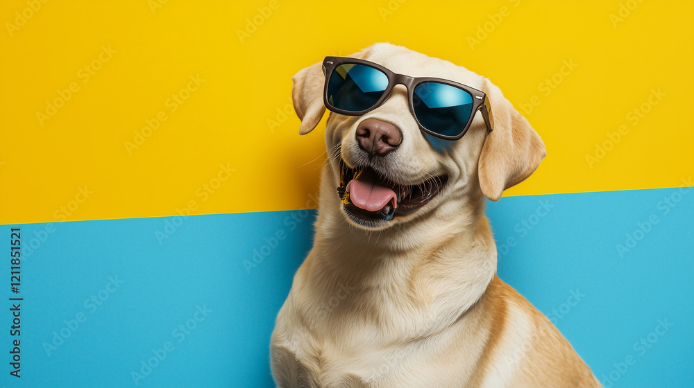 Playful Labrador Retriever Wearing Stylish Sunglasses Playful Labrador Retriever Wearing Stylish Sunglasses