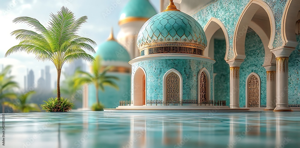 Naklejka premium islamic mosque muslims for prayers 3d illustration.