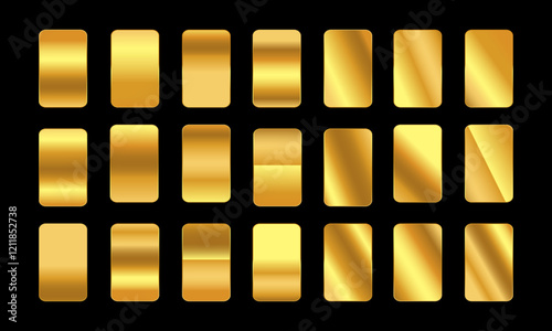 Golden gradients set. Metallic gold gradients. Elegant gold gradients collection.The texture of a smooth metal surface. A collection of gold metallic gradients. Vector illustration