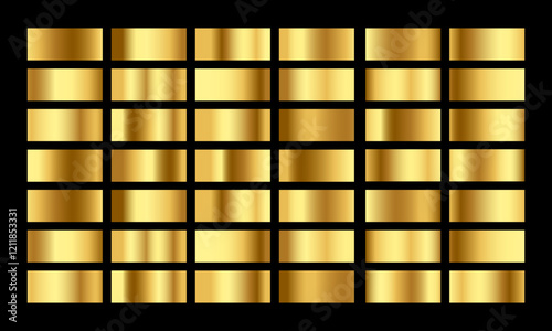 Golden gradients set. Metallic gold gradients. Elegant gold gradients collection.The texture of a smooth metal surface. A collection of gold metallic gradients. Vector illustration