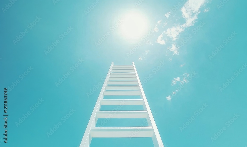 Stand out from the crowd and think different creative idea concepts. Longest white ladder and aiming high to goal target with copy space, Generative AI Stand out from the crowd and think different creative idea concepts. Longest white ladder and aiming high to goal target with copy space, Generative AI