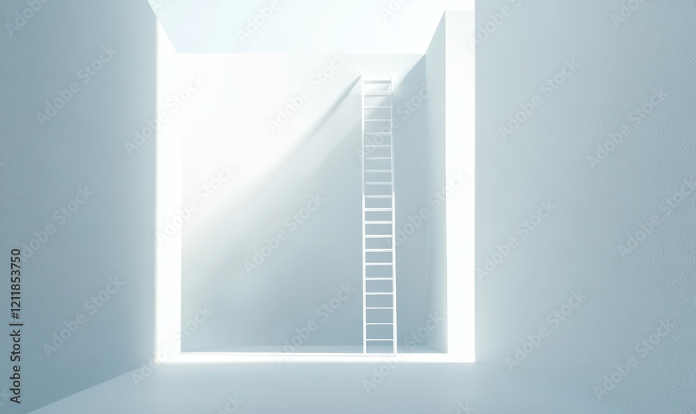 Stand out from the crowd and think different creative idea concepts. Longest white ladder and aiming high to goal target with copy space, Generative AI Stand out from the crowd and think different creative idea concepts. Longest white ladder and aiming high to goal target with copy space, Generative AI