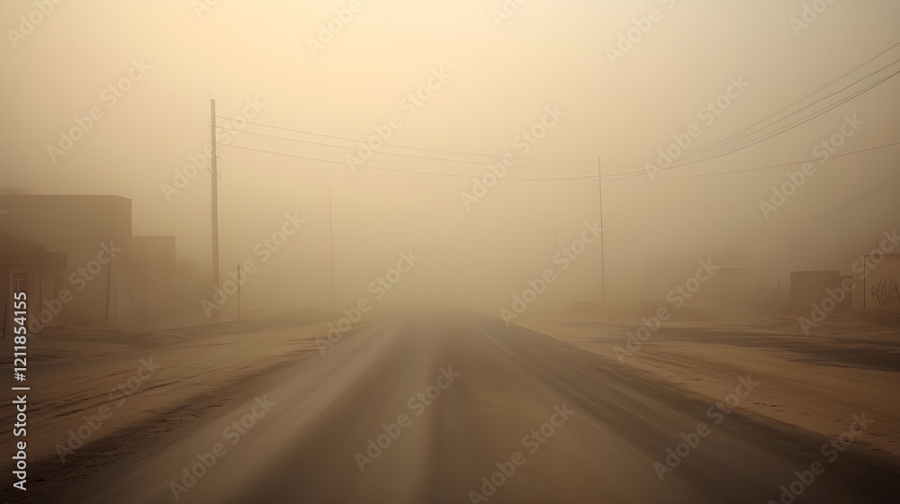 Dusty road, hazy atmosphere, sepia tones, misty landscape, fading buildings, distant silhouettes, eerie ambiance, desolate scene, post-apocalyptic vibes, atmospheric perspective, foggy horizon, empty Dusty road, hazy atmosphere, sepia tones, misty landscape, fading buildings, distant silhouettes, eerie ambiance, desolate scene, post-apocalyptic vibes, atmospheric perspective, foggy horizon, empty