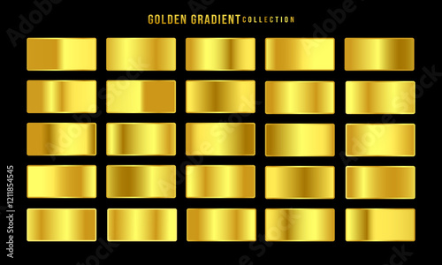 Golden gradients set. Metallic gold gradients. Elegant gold gradients collection.The texture of a smooth metal surface. A collection of gold metallic gradients. Vector illustration