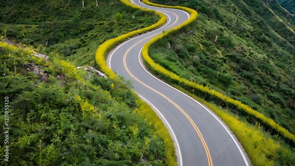 A beautiful curvy mountain greenery road A beautiful curvy mountain greenery road